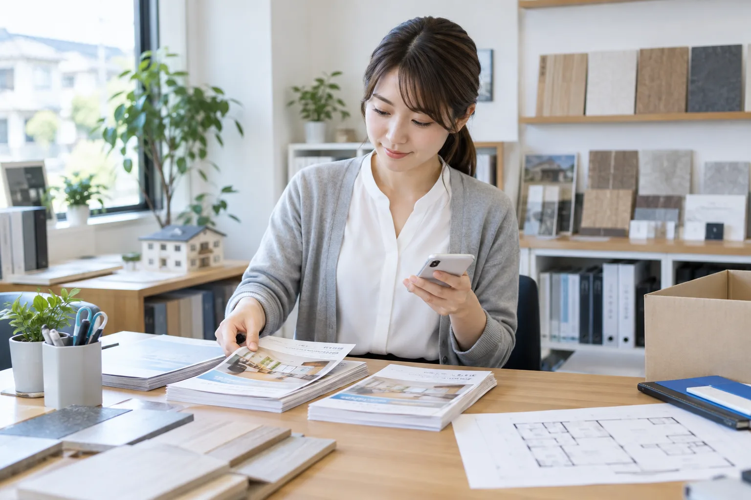リフォーム会社で施工案内のチラシを準備する活用イメージ